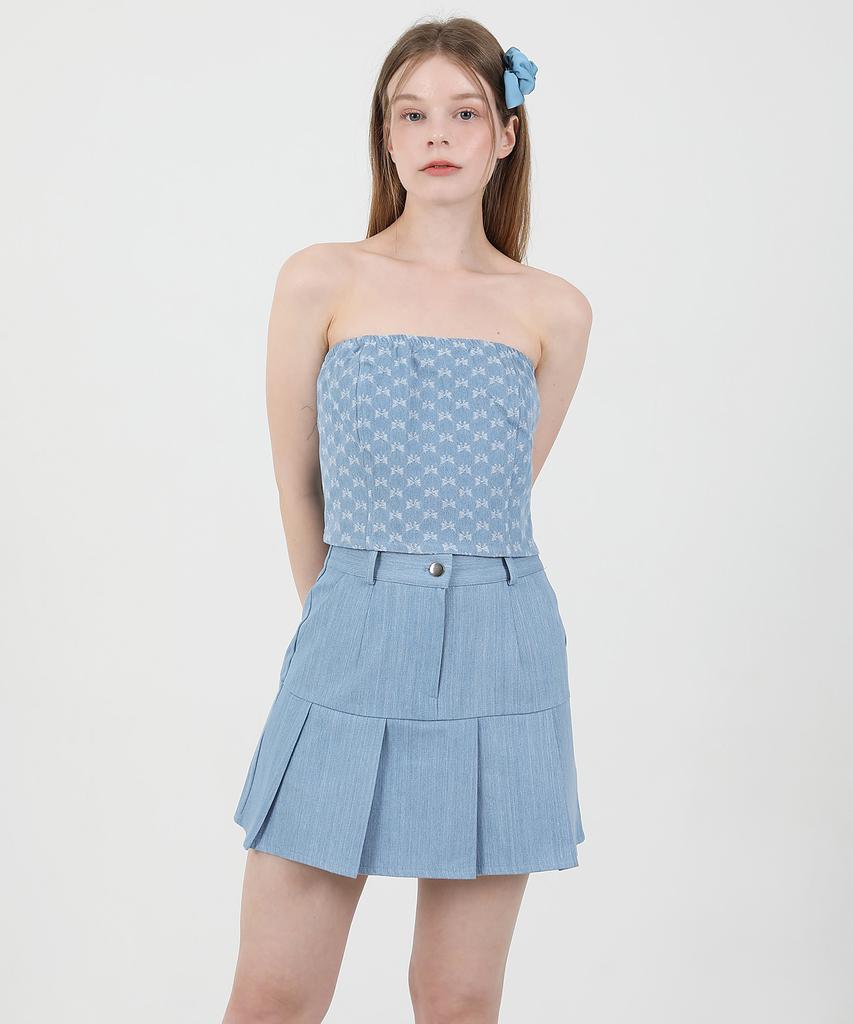 CATTLINE Denim Ribbon Crop Top (Light Blue)