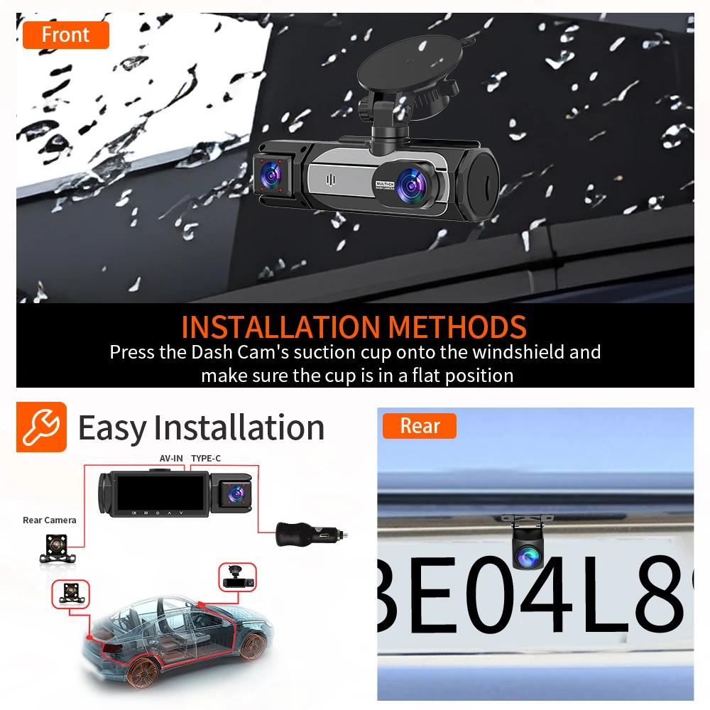 3.16" Triple Lens Dash Cam for Taxi & Commercial Vehicles - 3-Way Front/Interior/Rear Loop Recording