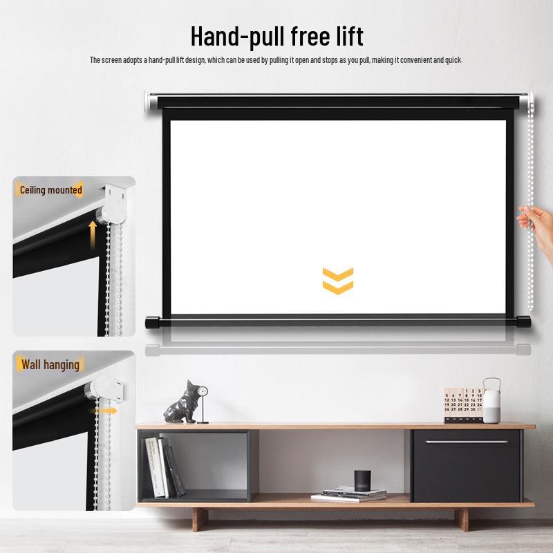 

Ручной проекционный экран Jiangnan Meishi: 84, 100 или 120-дюймовый рулонный экран для проектора, настенный, шторного типа для дома. 100 inch 16- white plastic