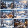 Sfondo Villaggio di Natale Invernale Decorazione per la Casa Sfondo per Studio Fotografico Cittadina Nevosa di Capodanno Sfondo Montagna