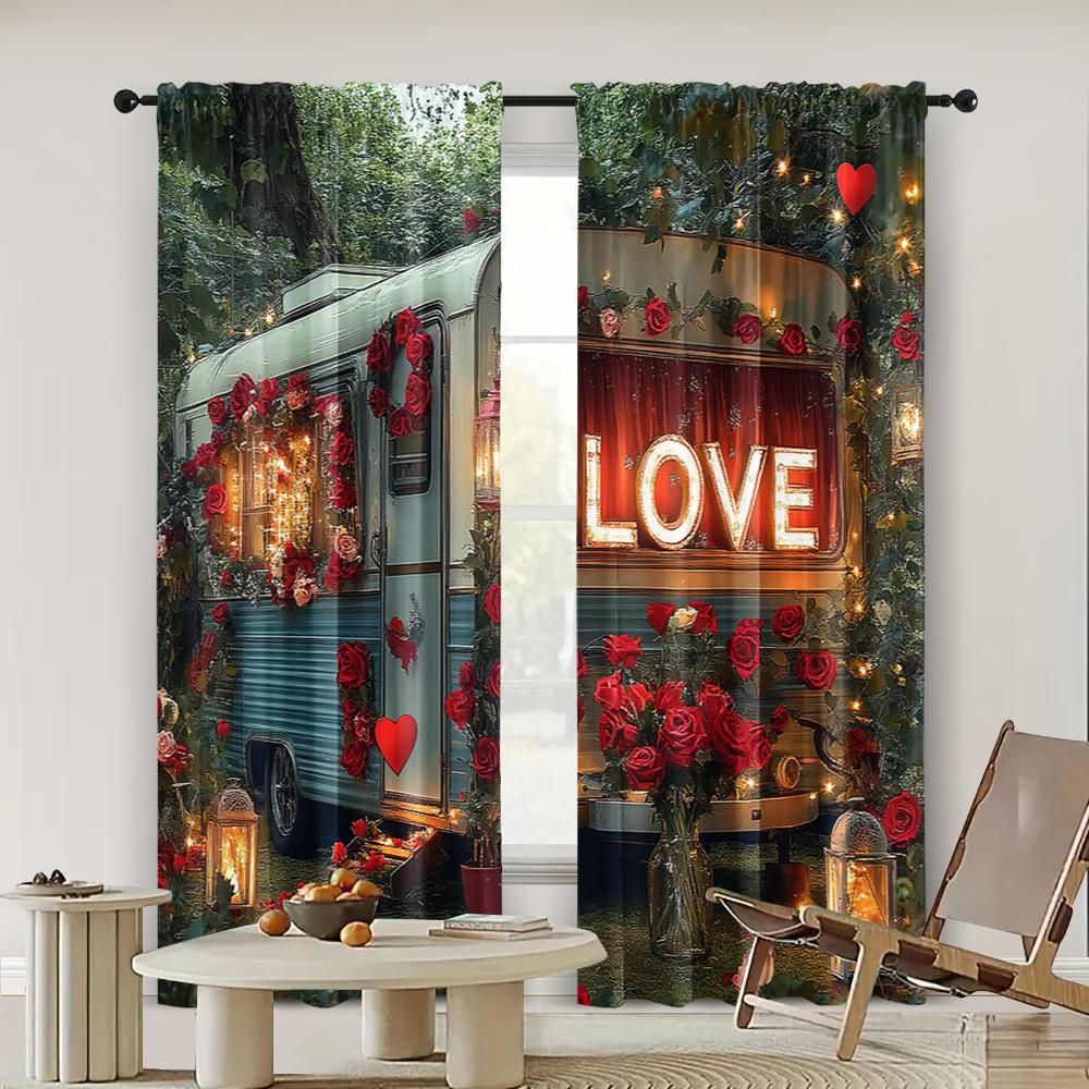 2 st, Scengardiner Glad Alla hjärtans dag_ Röda Rosblommor_ Bil Skog Tyg, Utan Elektricitet Helgdekorationer Perfekt