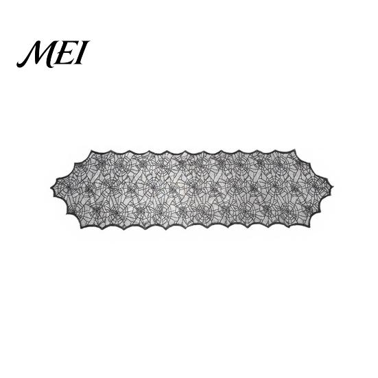 Breathable Lace Fabric Spider Web Table Runner, Black Gothic Festival Theme Mat Cobweb Runner for Halloween Dining Decoration