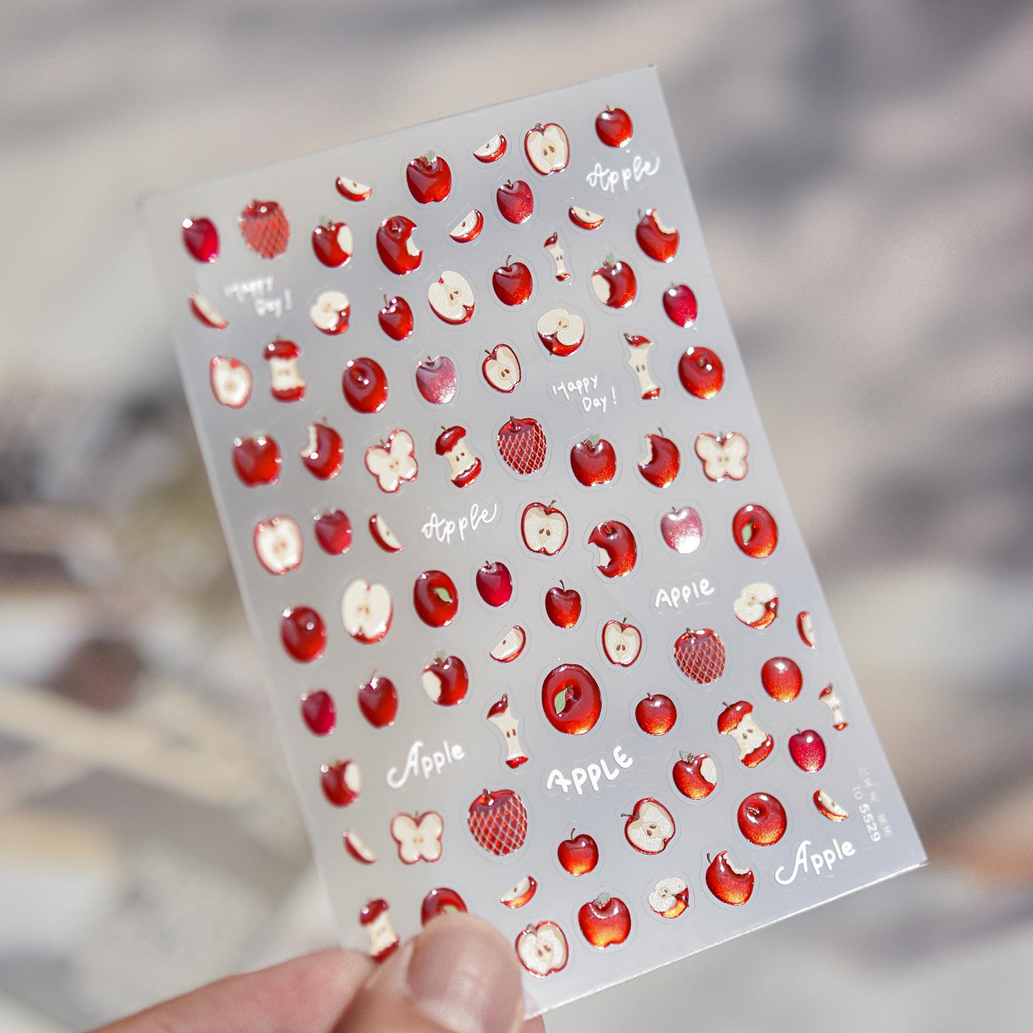 Tomoni Fresh Style Light Luxury Nail Art Stickers - Red Apple Design Accessories