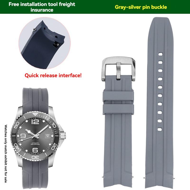 

For Longines Kangkas Fluororubber Strap L3.742 781 782 Black Blue Series Quick Release Waterproof Watch Strap with Bracelet 21mm