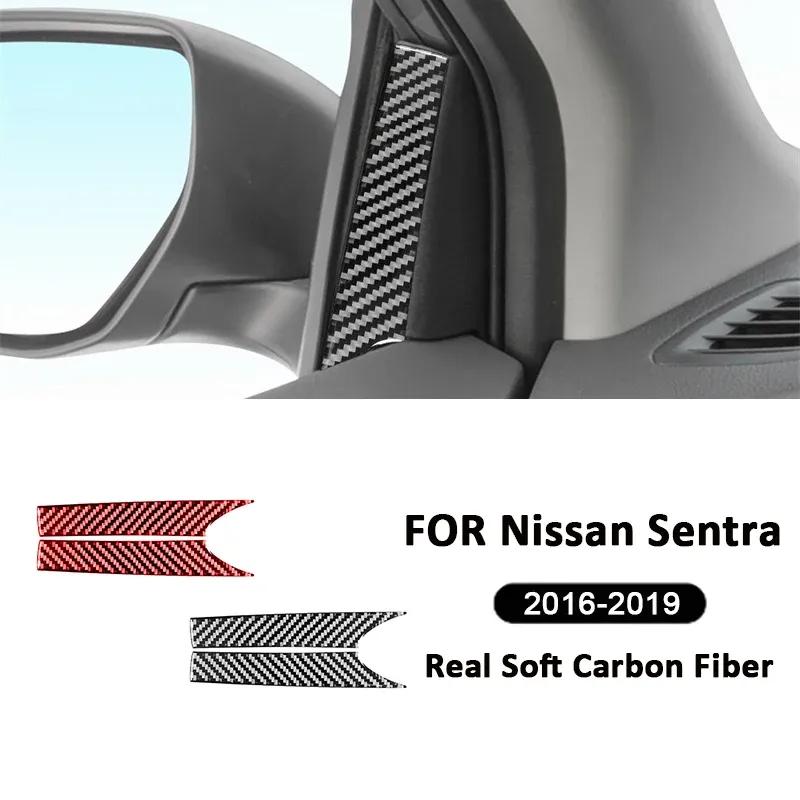 2PCS Carbon Fiber Car Window A-Pillar Panel Trim Strips Decoration Stickers For Nissan Sentra Sylphy 2016- Accessories