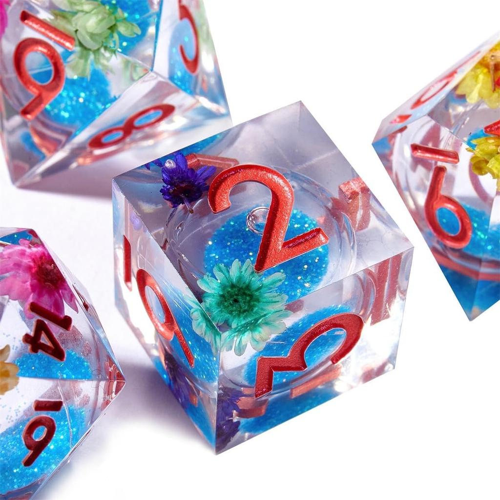 Resin Dice Set Luminous Sand, Dragon and Dungeon Polyhedral Dice, Punk Style Role-Play RPG Explorer MTG Pioneer Game DND Dice Set