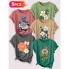 Follow a specific direction Five-piece set for women T Shirt Vintage Floral Illustration Print Summer Casual Elegant Women's Clothing Short Sleeve