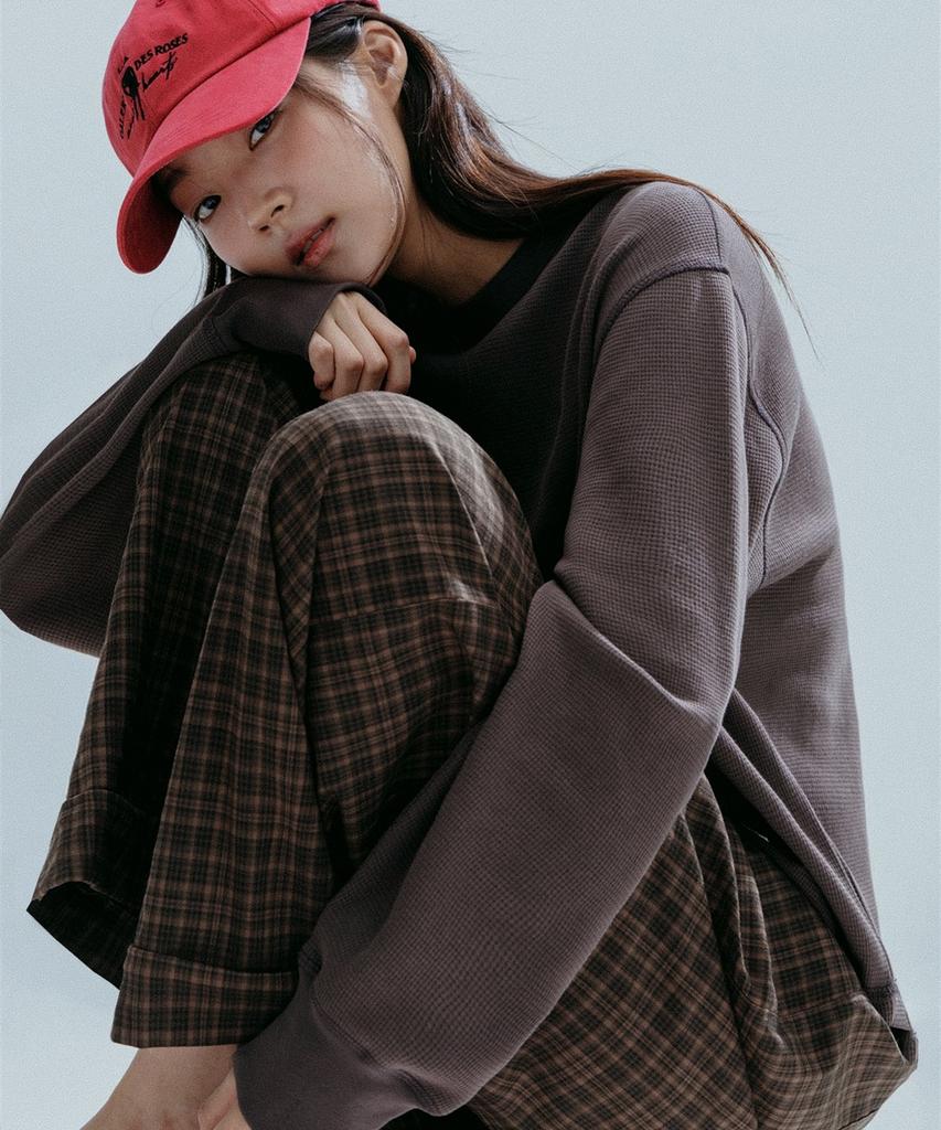 ANNEHEARTS Glen Check Wide Easy Pants_Brown