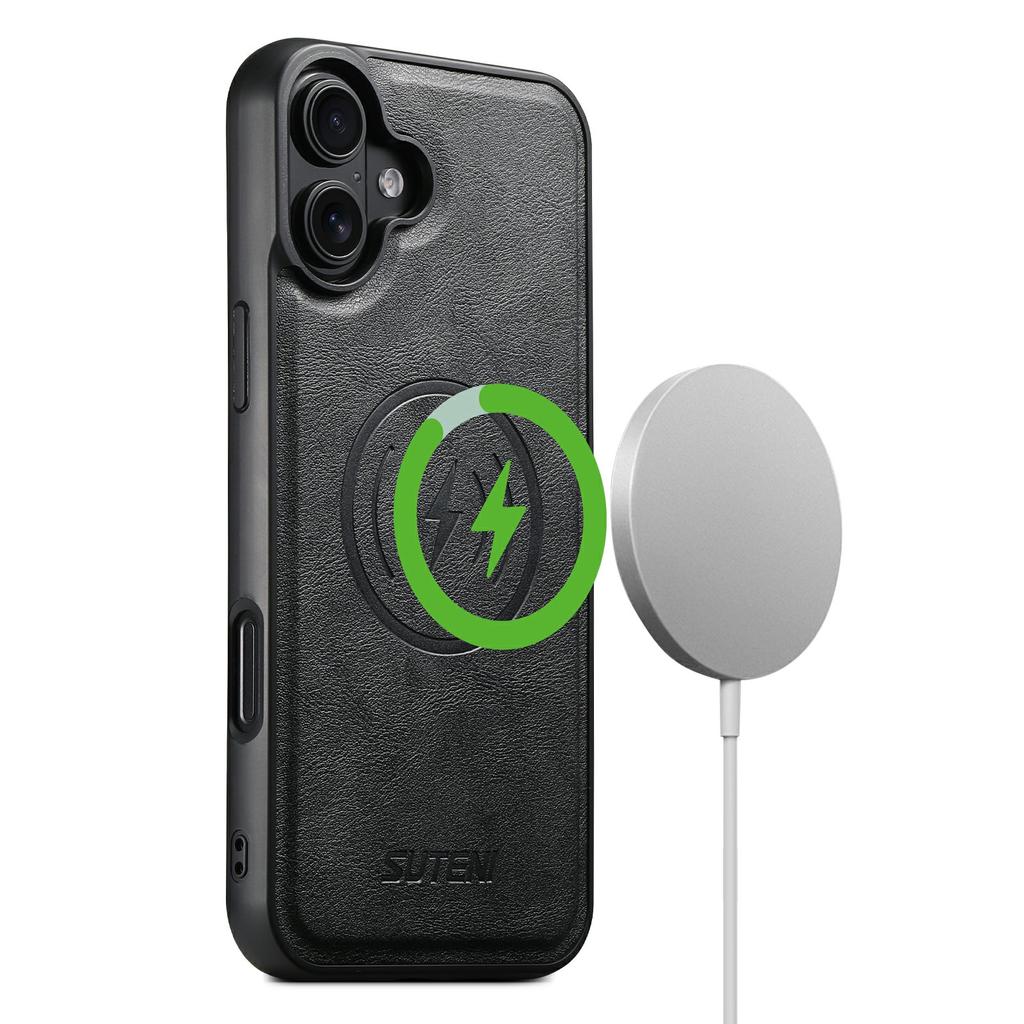 SUTENI G5 For iPhone 16 Case Compatible with MagSafe Cowhide Texture Leather Back Cover