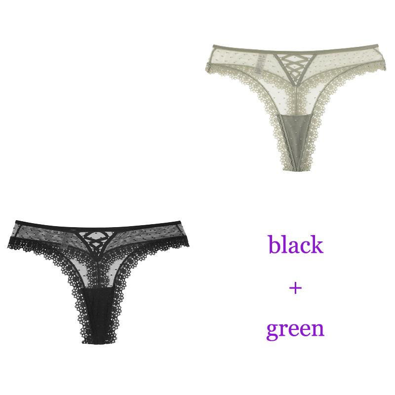 TERMEZY 2 unids/lote de bragas sexis de encaje para mujer, ropa interior de cintura baja, Tanga femenina, lencería transpirable, ropa íntima bordada tentación