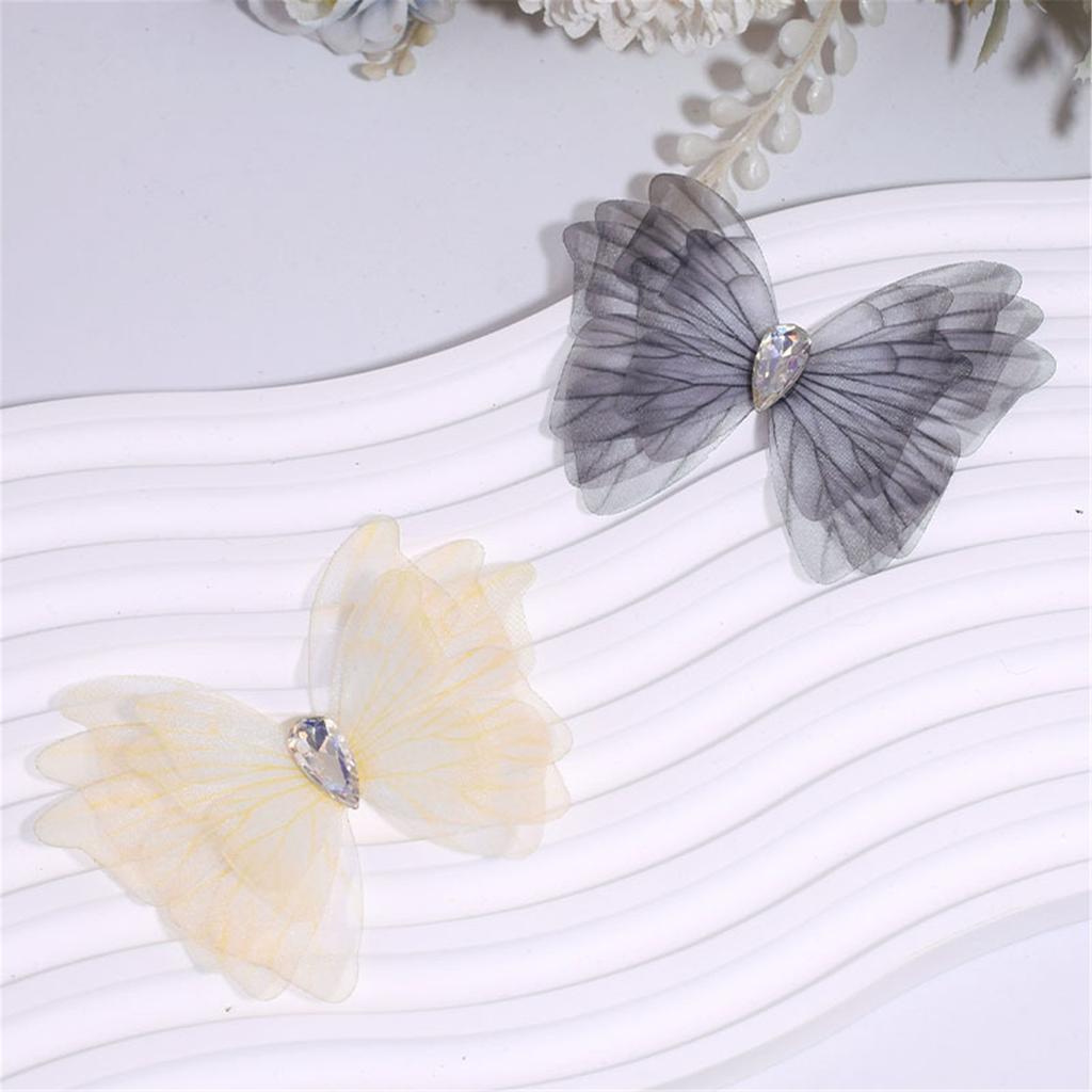 5 Layer Tulle Butterfly Applique Craft Kits with Crystal Droplet for Handmade Garment Hair Clip Project Accessory 10PCS