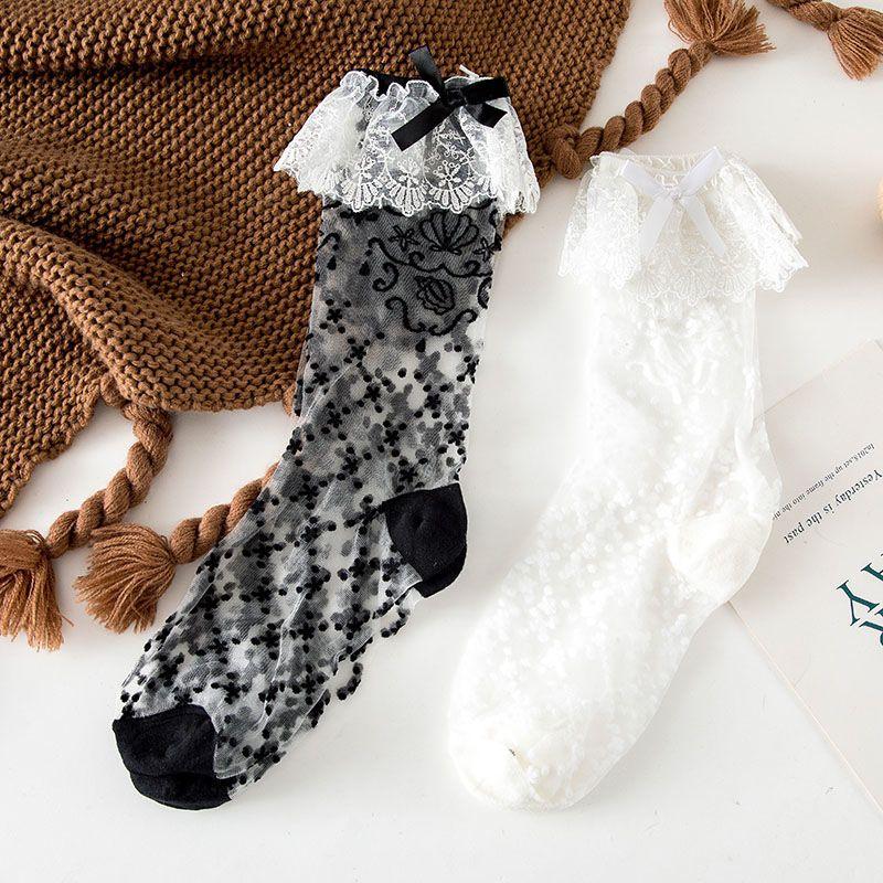 Lace Lace Stockings Women's Bow Summer Thin Long Leg Socks