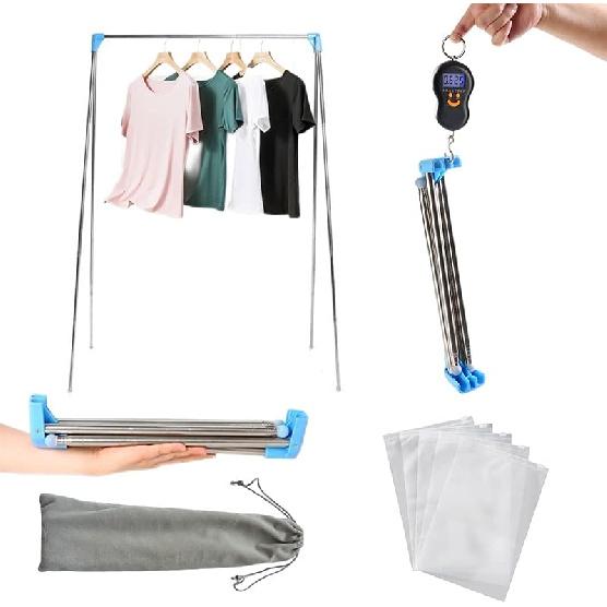 Portable Travel Garment Rack, Stainless Steel Foldable Mini Drying Clothes Rack for Travel, Camping, Hotel Room, Laundry, Dance, Indoor, Outdoor