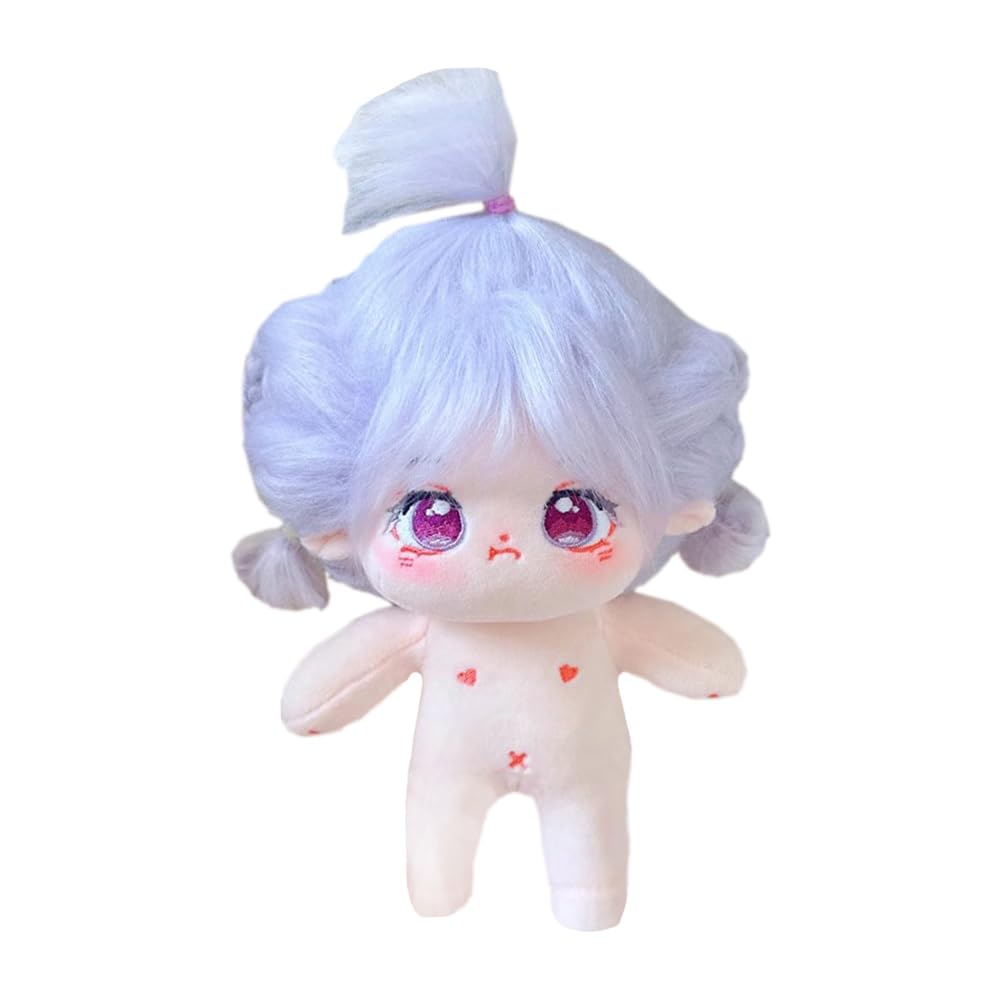 niannyyhouse 20cm Plush Fried Black No Regular Cotton Girl, Purple, Hair, Hair, Attributes, Body, Doll, Dress-Up (12-Skeleton Included)