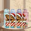 1PC Puppy Christmas Box 750ml Color Plastic Sports Water Bottle Leakproof Flip Straw Lid Suitable for Sports Office Home Use