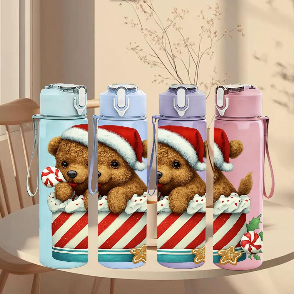 1PC Puppy Christmas Box 750ml Color Plastic Sports Water Bottle Leakproof Flip Straw Lid Suitable for Sports Office Home Use