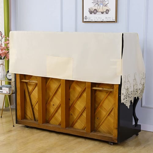 Stylish, European-style, luxurious, and elegant half-covered piano cover with lace and bright ruffles. Dustproof and protective. (One size fits most p
