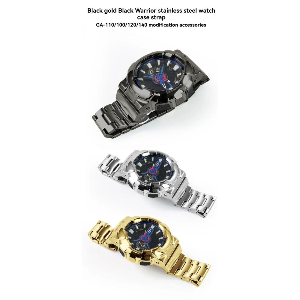 Stainless Steel Mod Kit For Casio G-SHOCK GA-110 GA-110GB GA-100 GA-120 Series Modified Black Warrior Metal Bezel Case Strap