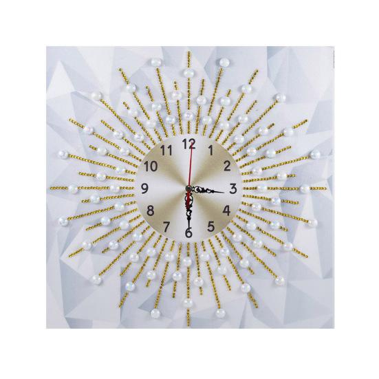 Reloj de pared de 35x35cm, punto de cruz, decoración de pintura de diamante multiforma parcial DIY