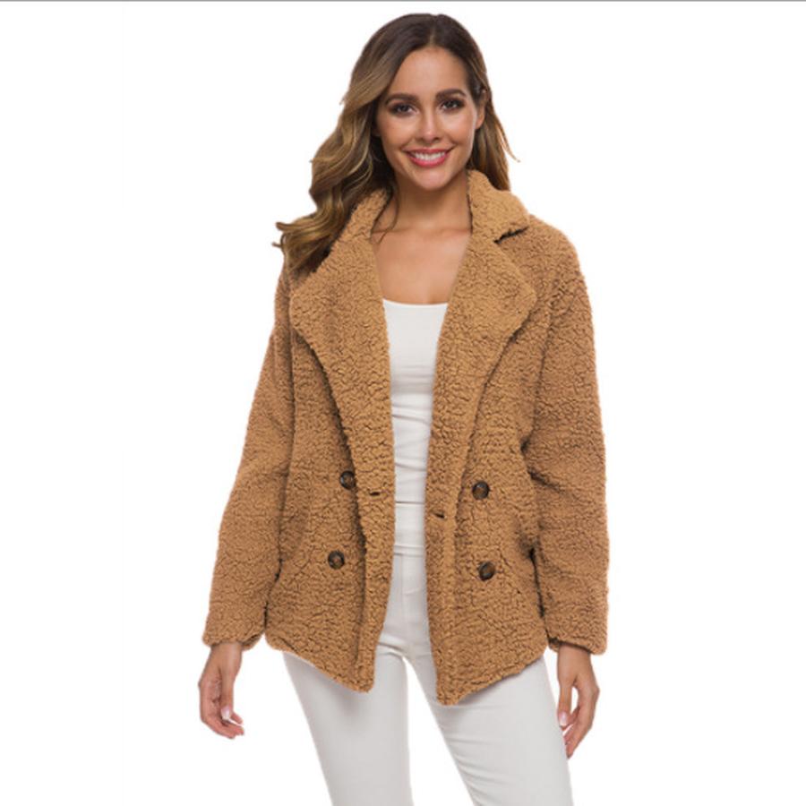Platform Autumn New Arrivals Women's Plush Button-Down Coat Top