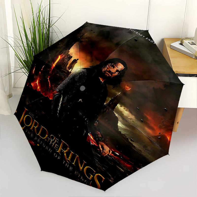 1pc Journey Ends Here Return Of The King Automatic Folding Umbrella - Compact 8-Rib Design, Durable Plastic & Iron1349L
