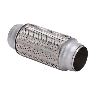 1.75x6.1in Car Exhaust Flexible Pipe Silver Stainless Steel Braided Joint Automobile Accessory