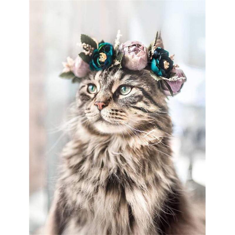 

5D Diy алмазная живопись, вышивка, животное, кошка, цветы, картина из стразов, вышивка крестиком, полная квадратная Алмазная мозаика, домашний декор Full Round 20x30CM