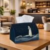 1pc Nautical Lighthouse Ocean Tissue Box | Navy Night Wave Illustration, Polyester Napkin Storage Box Suitable for Rolls/Facial Tissues/Single Sheets,