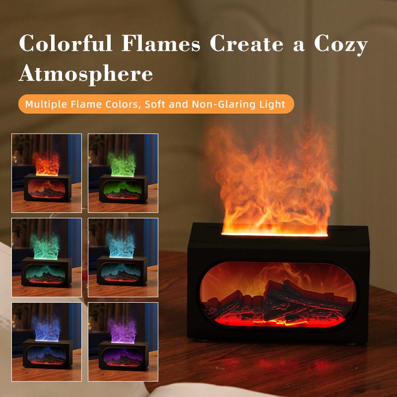 250ml Flame Fireplace Aroma Humidifier Colorful Light Aromatherapy Essential Oil Diffuser with Timed Auto Off for Home Bedroom