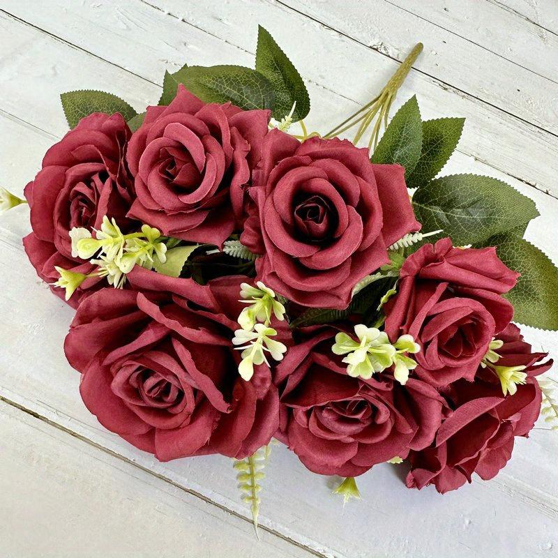 1Pc Plastic 7-Head Rose Green Plant Bouquet, Fake Flower