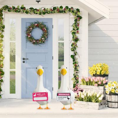 Porch Goose Hanging Sign Weather-proof Outdoor Garden Patio Yard Goose Statue Halloween Christmas Welcome Decorative Plaque
