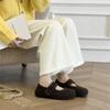 Velcro gray woolen shoes ugly cute shoes 4CM height increase 2025 winter round head woolen plush platform cotton shoes