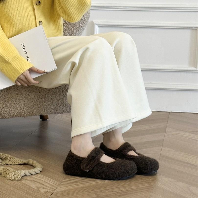 Velcro gray woolen shoes ugly cute shoes 4CM height increase 2025 winter round head woolen plush platform cotton shoes
