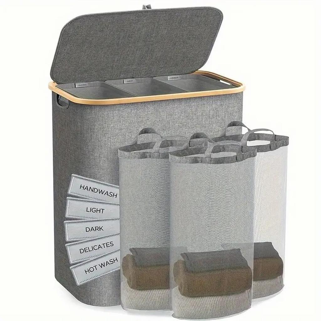 Wood Laundry Hamper Foldable With Lid & Liner Bag Storage Basket