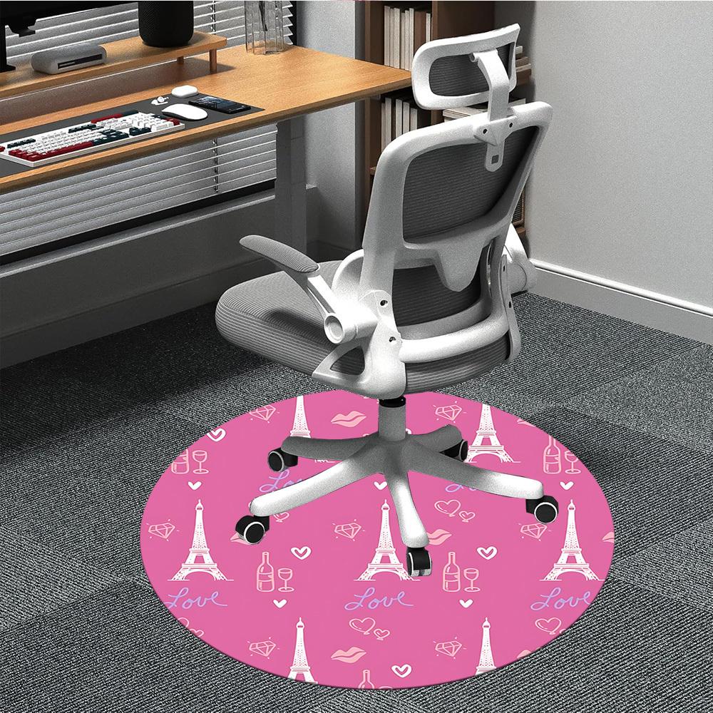 

1pc Parisian Theme Chair Carpet for Office, Round Polyester Mat, Indoor Decor for Office, Washable Non-slip Carpet yy251219108 80cm by 80cm