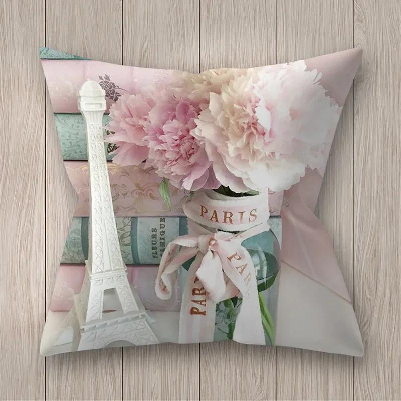 Square Polyester Cushion Cover Living Room Home Decor Throw Pillow  Rustic Rose Printed  Case