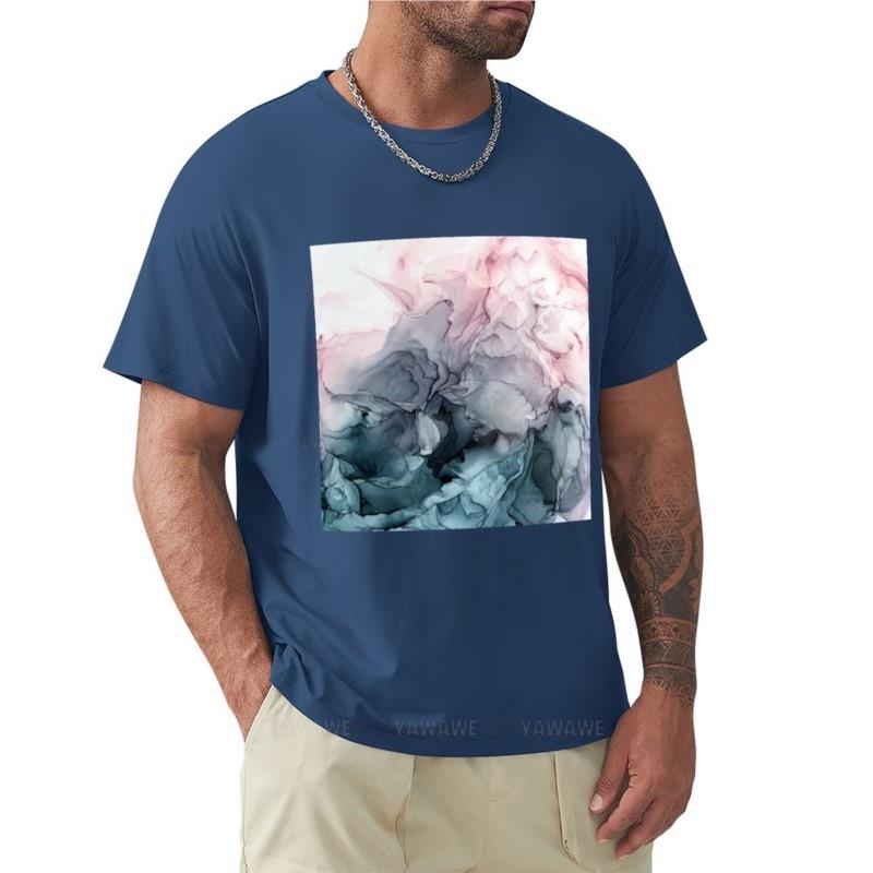 Blush and Paynes Grey Flowing Abstract Painting TShirt Oversized tshirt sports fan tshirts mens short sleeve t shirts