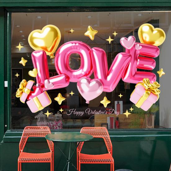 Valentine's Day Window Cling Removable Waterproof PVC Pink Bow Love Letter Heart Static Glass Sticker Wedding Holiday Party Window Decoration Decal