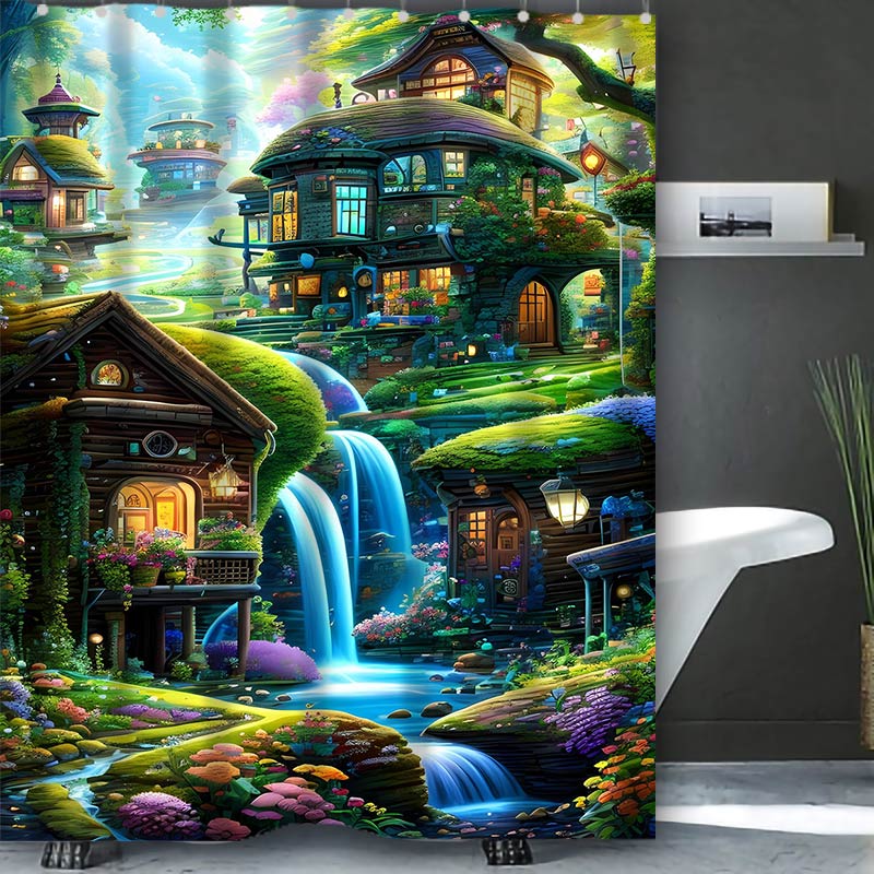 Dream View Cottage  Bathing Curtain  Bathroom Shower Curtain Waterproof With 12 Hooks Home Deco Free Ship