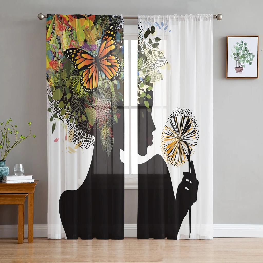 Czarno-białe tiulowe zasłony z mniszka lekarskiego do dekoracji salonu nowoczesna zasłona kuchenna z szyfonu przezroczysty woal