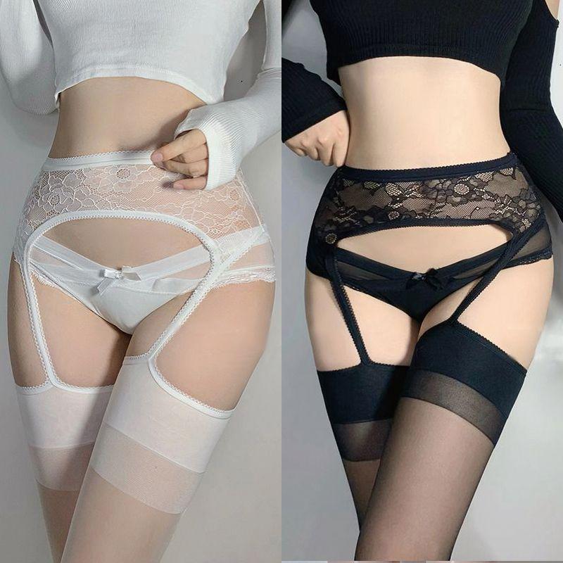 Débardeur en Dentelle de Soie Noire à l'Huile de Cheval Ultra-Doux avec Bas Sexy Hauts sur les Genoux