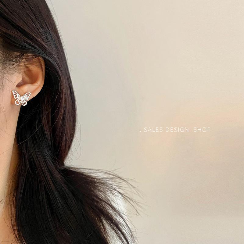 Korean Zircon Hollow Butterfly Earrings - Exquisite, Light Luxury Studs for Women