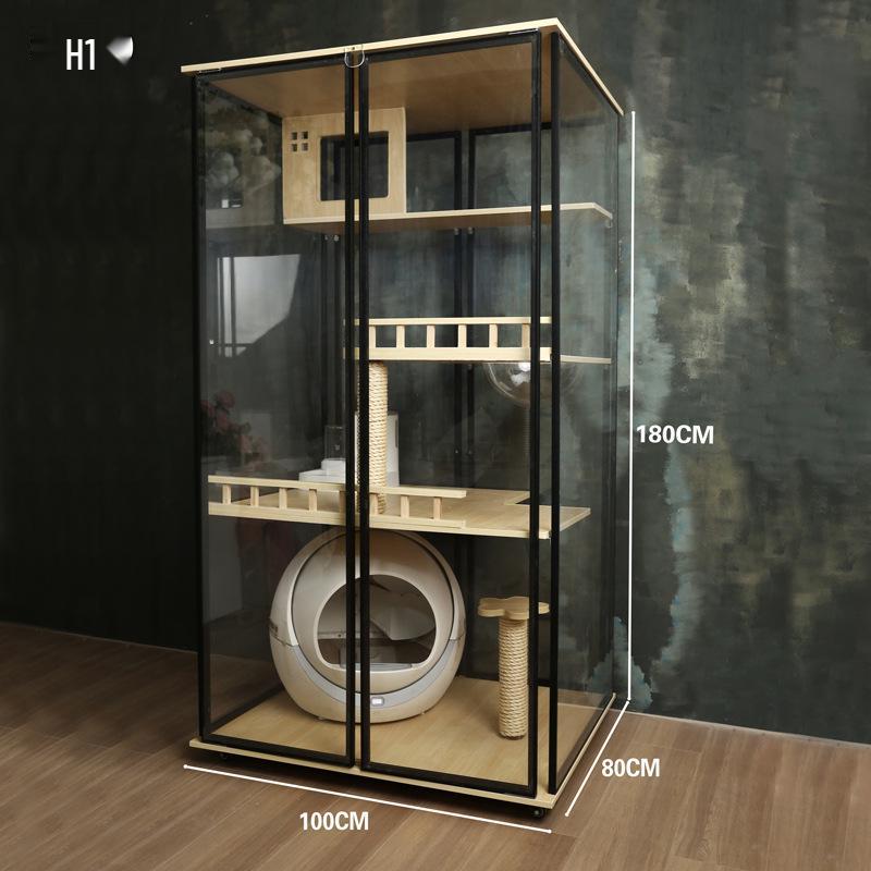 Transparent Three-Layer Luxury Indoor Cat Villa with Spacious Wood Design