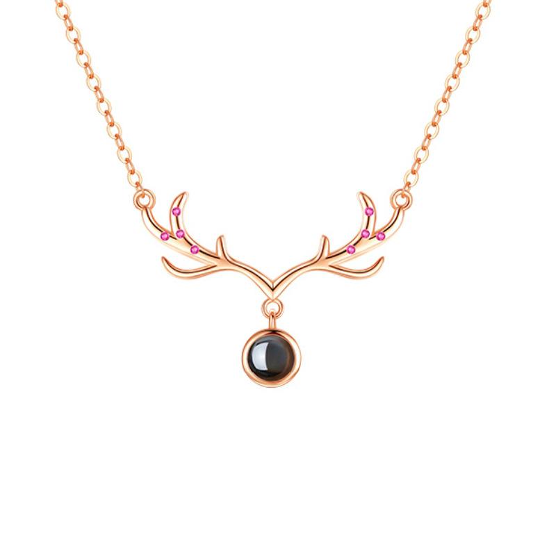 Yilu You Collier Projet Femme Pendentif Bois de Petit Élan Chaîne Clavicule