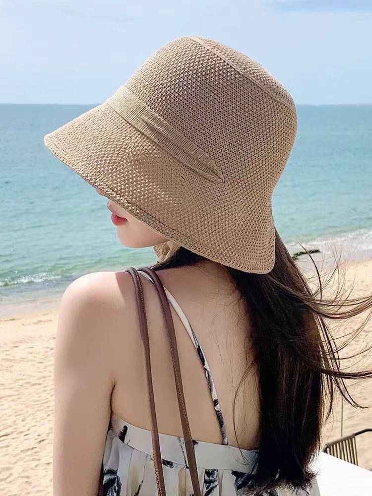 Hat Women's Bucket Hat Spring and Summer Hollow Thin Sun Hat Sunshade Bucket Hat Washbasin Hat