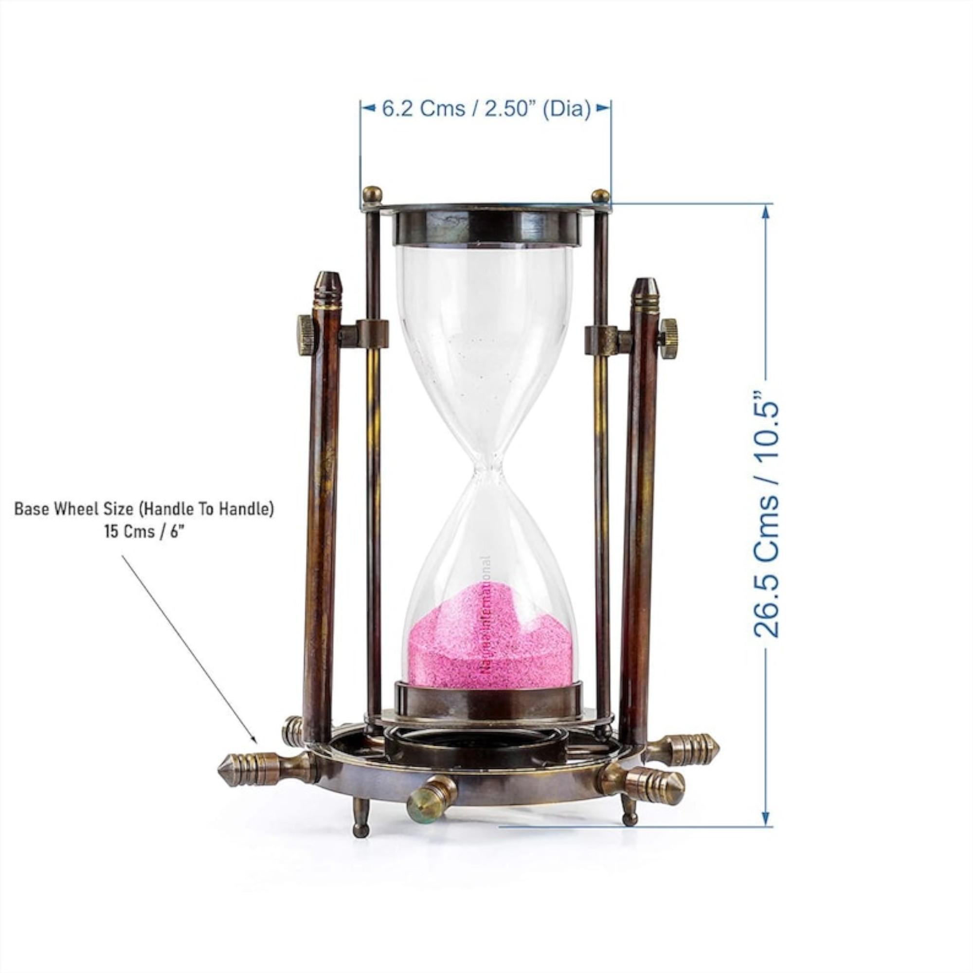

Песочные часы с латунным колесом и компасом | 5-минутные песочные часы | 10,5-дюймовые декоративные песочные часы ручной работы