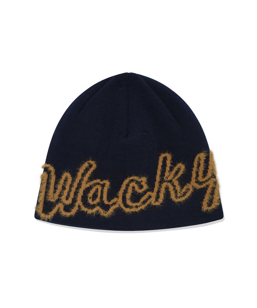 WACKY WILLY Mink Yarn Typo Beanie Navy