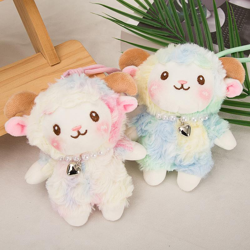 Cute Soft Fluffy Sheep Plush Doll With Pearl Necklace Heart Pendant For Kids Gifts Bedroom Party Decor