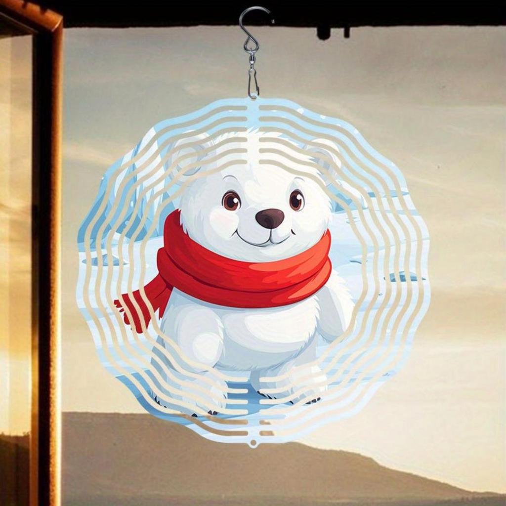 Classic Glacier Polar Bear Hanging Wind Chime 3D Kinetic Outdoor Decor for Garden Perfect Gift for Women Mom Grandma Wife Durable Bright Colors