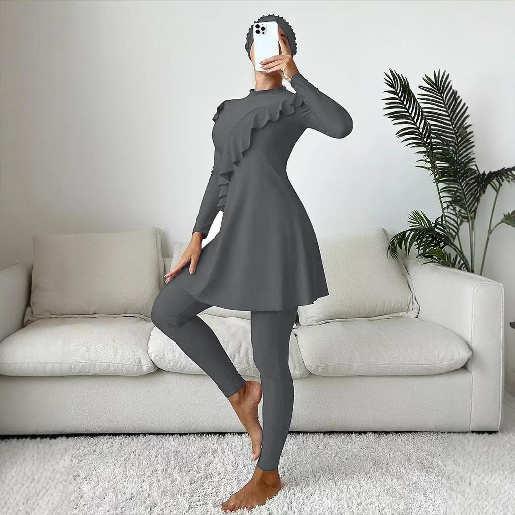 Muslim Women’s Modest Swimwear Set, Long Sleeve Swim Dress with Pants